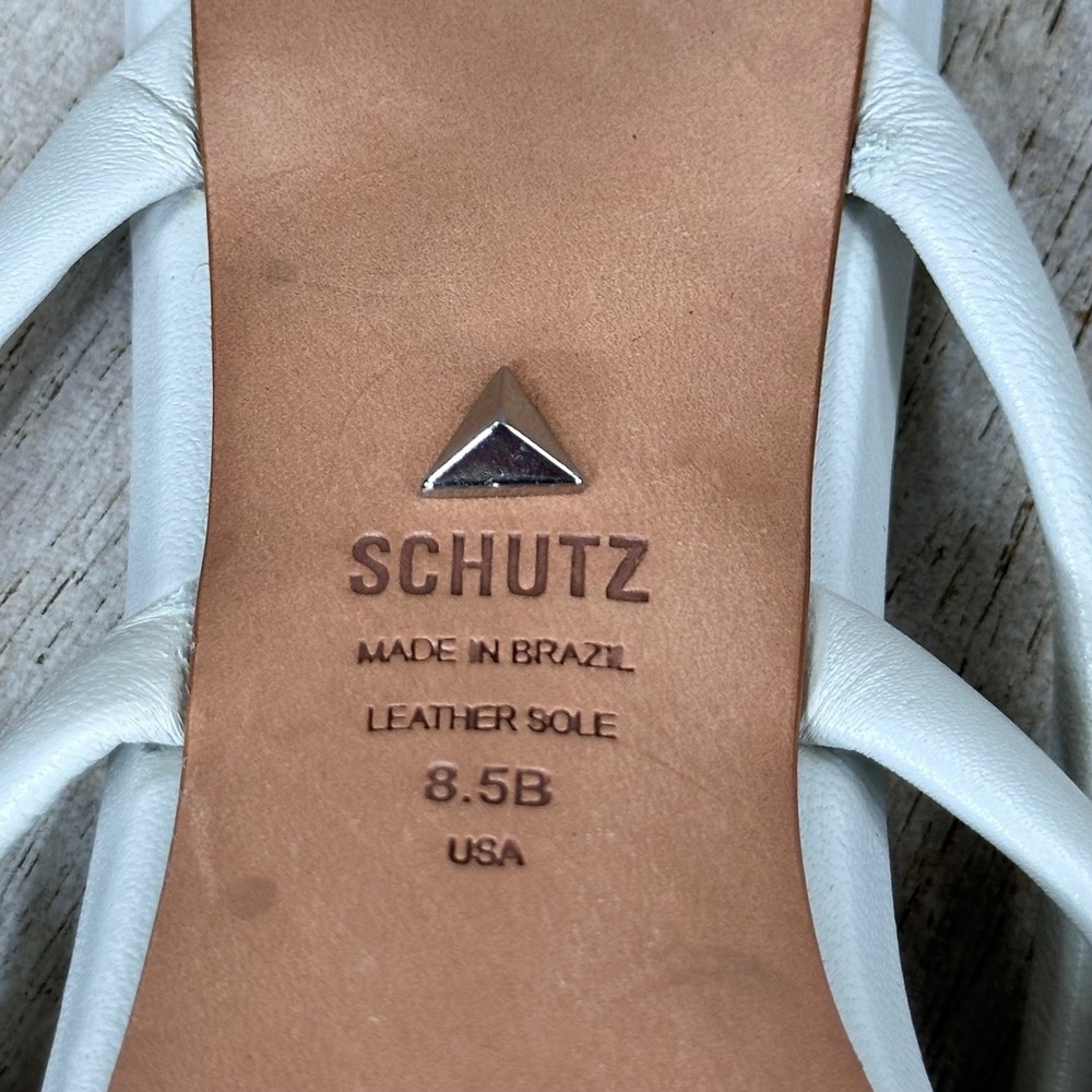 Schutz Felisa Pearl White Leather Multi Strap Block Heel Sandals 8.5 Made Brazil View 6